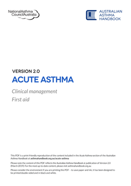 ACUTE ASTHMA Clinical Management First Aid