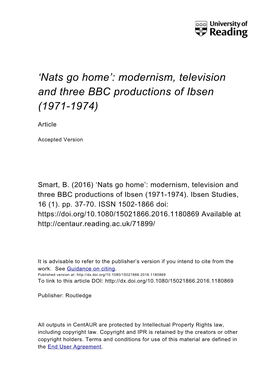 'Nats Go Home': Modernism, Television and Three BBC