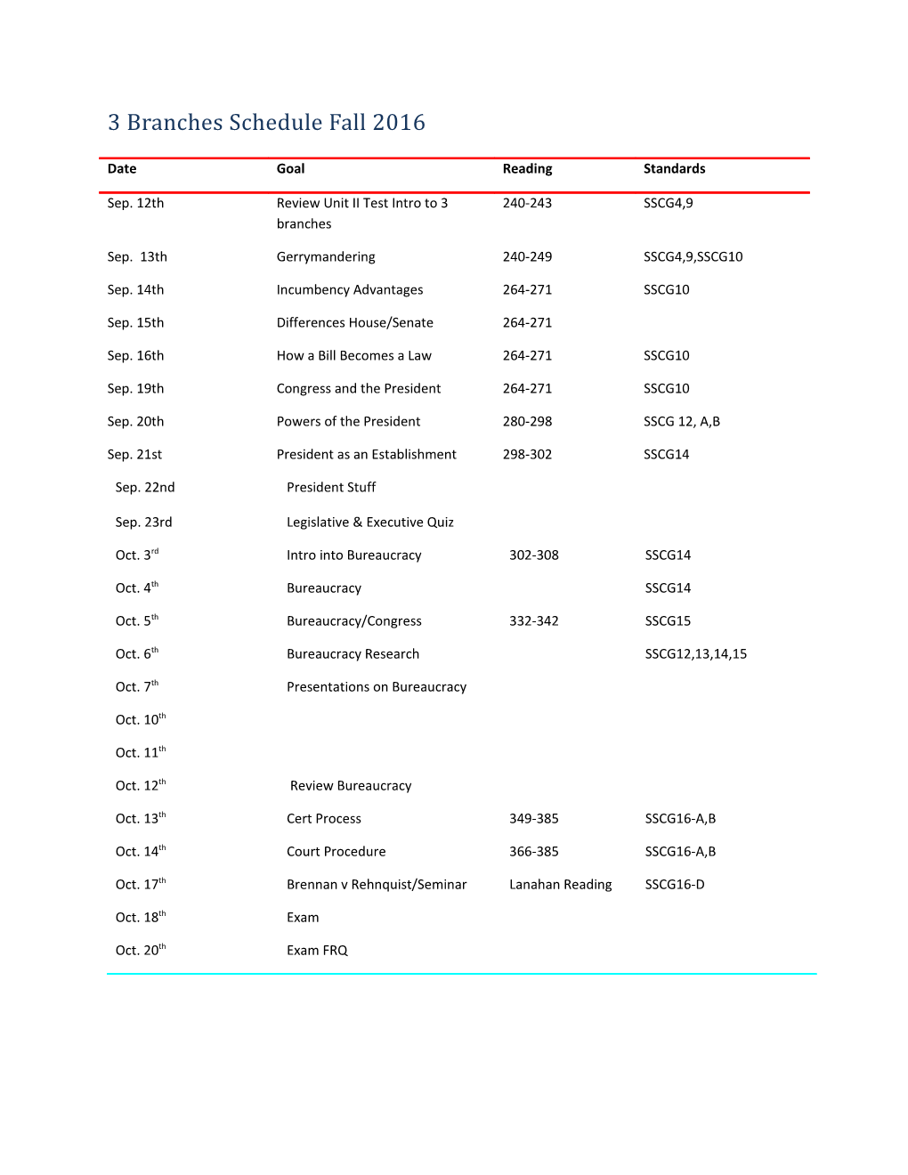 3 Branches Schedule Fall 2016