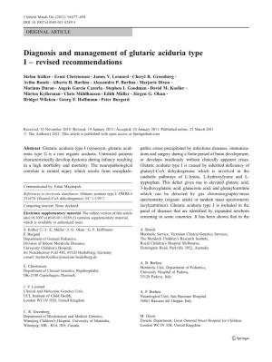 Diagnosis and Management of Glutaric Aciduria Type I – Revised Recommendations