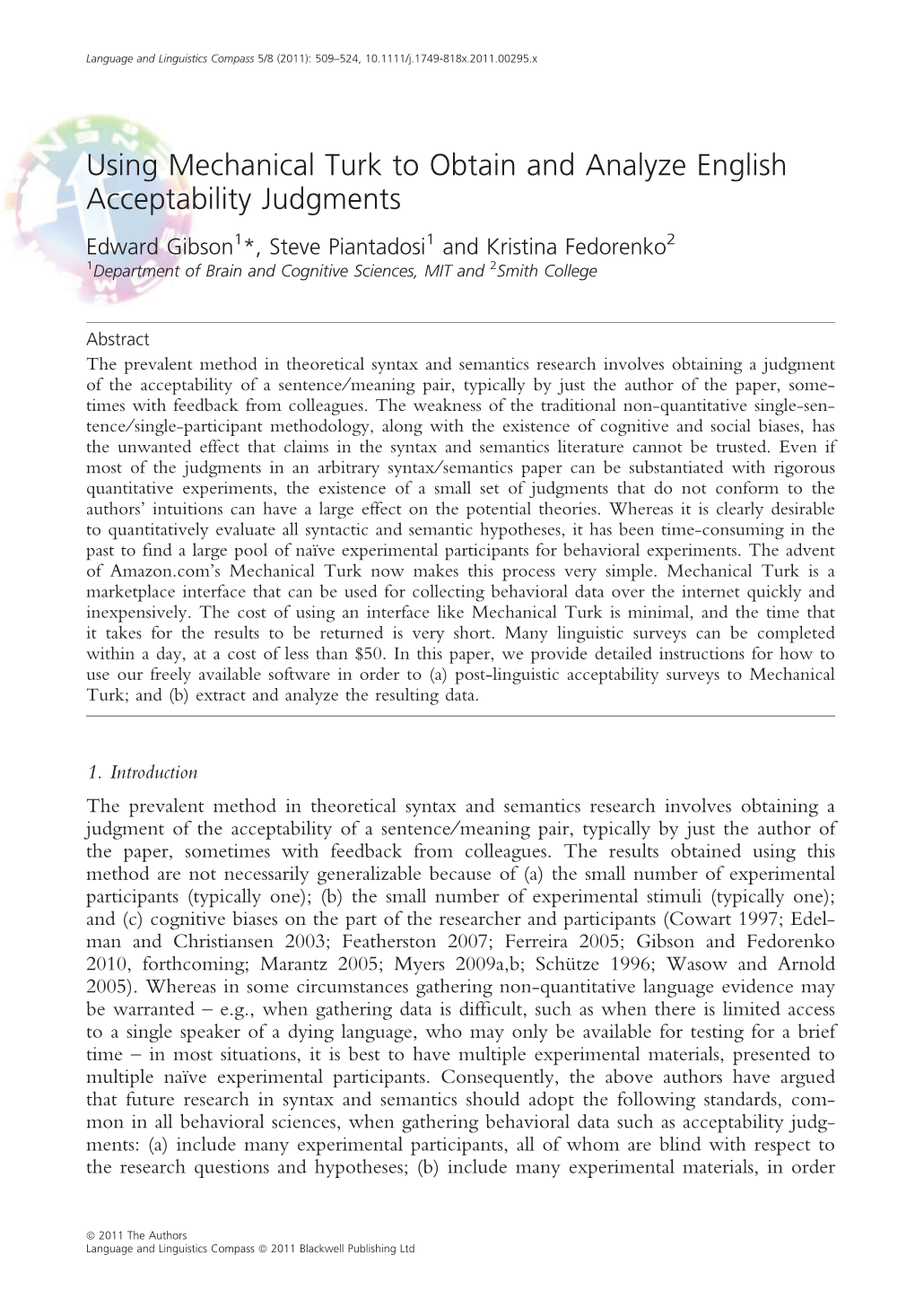 Using Mechanical Turk to Obtain and Analyze English Acceptability