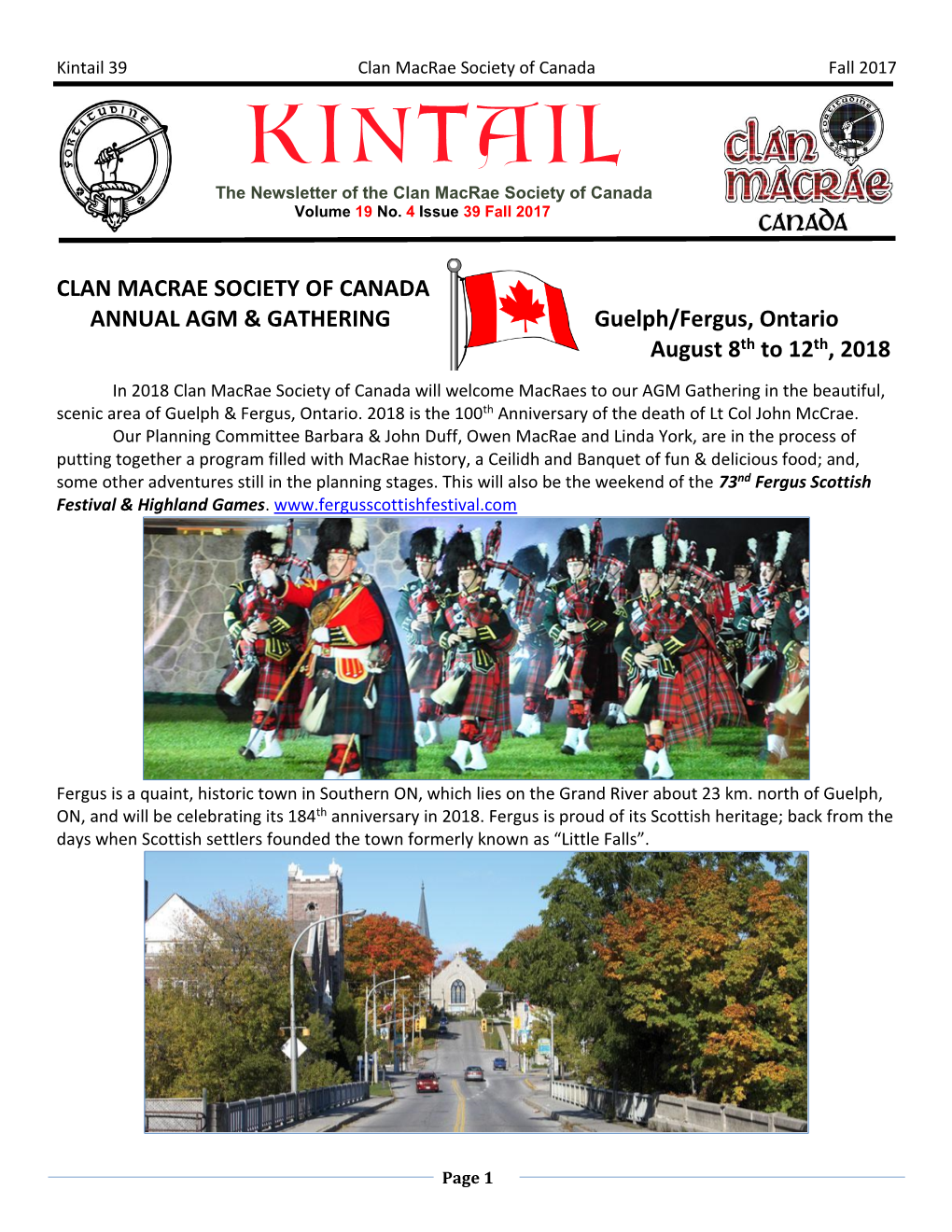 Kintail 39 Clan Macrae Society of Canada Fall 2017