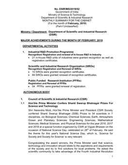 1 No. DSIR/MS/2019/02 Government of India Ministry of Science