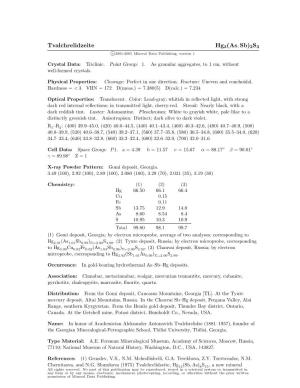 Tvalchrelidzeite Hg3(As, Sb)2S3 C 2001-2005 Mineral Data Publishing, Version 1