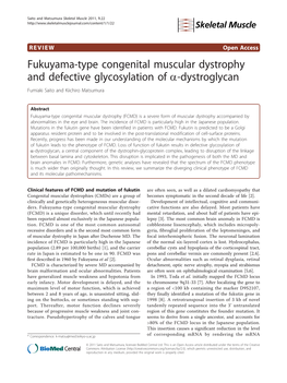 Fukuyama-Type Congenital Muscular Dystrophy and Defective Glycosylation of A-Dystroglycan Fumiaki Saito and Kiichiro Matsumura