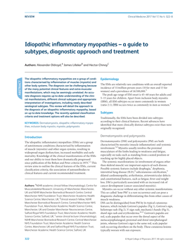 Idiopathic Inflammatory Myopathies – a Guide to Subtypes, Diagnostic