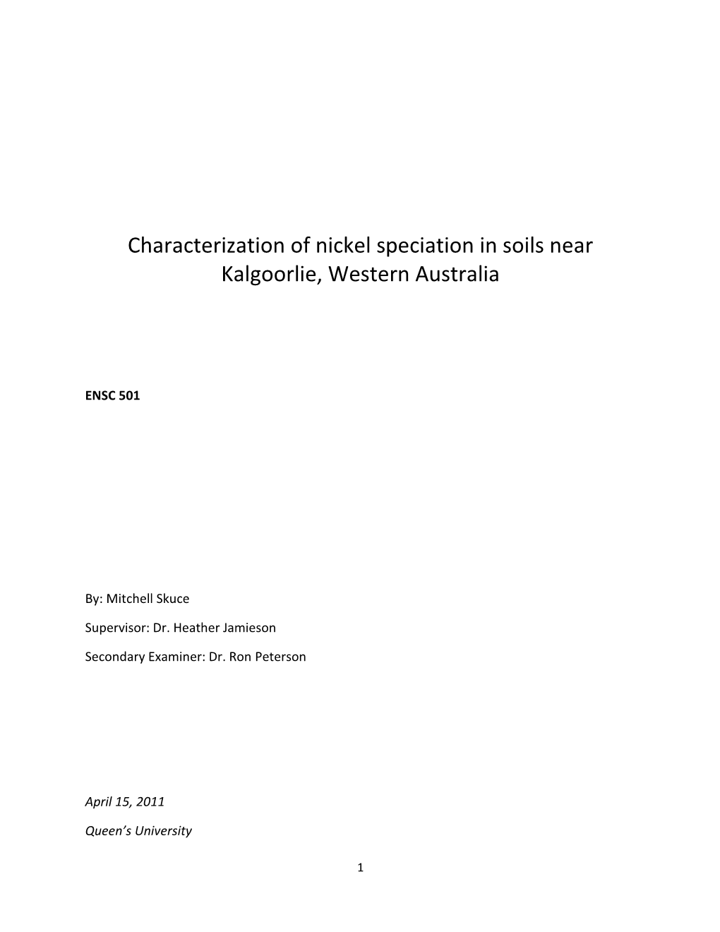 Characterization of Nickel Speciation in Soils Near Kalgoorlie, Western Australia