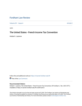 The United States - French Income Tax Convention