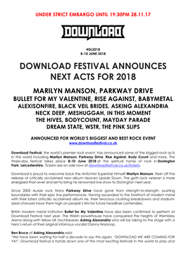 Download Festival Announces Next Acts for 2018