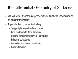 L8 – Differential Geometry of Surfaces