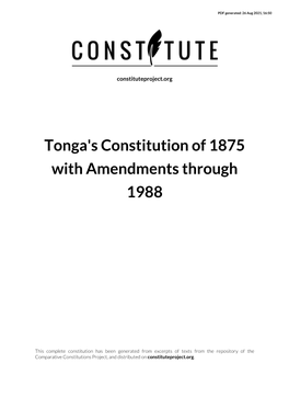 Tonga's Constitution of 1875 with Amendments Through 1988