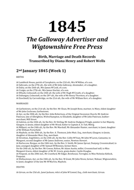 1845 the Galloway Advertiser and Wigtownshire Free Press