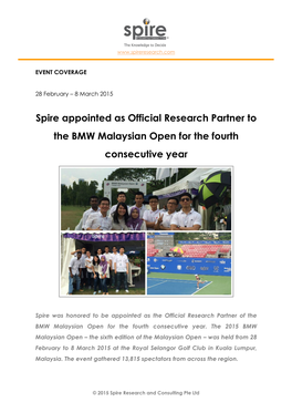 Spire Appointed As Official Research Partner to the BMW Malaysian Open for the Fourth Consecutive Year