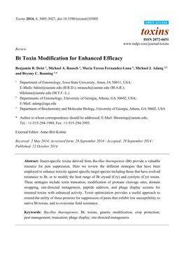 Bt Toxin Modification for Enhanced Efficacy