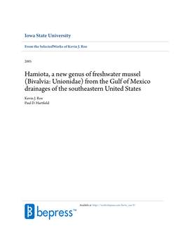 Hamiota, a New Genus of Freshwater Mussel (Bivalvia: Unionidae) from the Gulf of Mexico Drainages of the Southeastern United States Kevin J