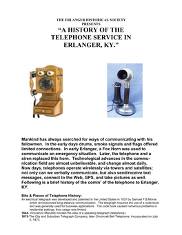 History of the Telephone in Erlanger, KY