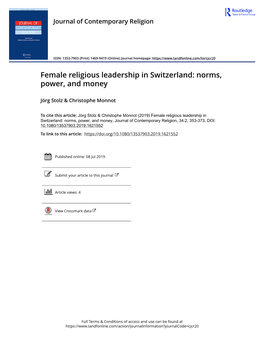 Female Religious Leadership in Switzerland: Norms, Power, and Money