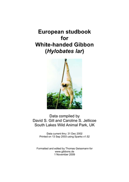 European Studbook for White-Handed Gibbon (Hylobates Lar)