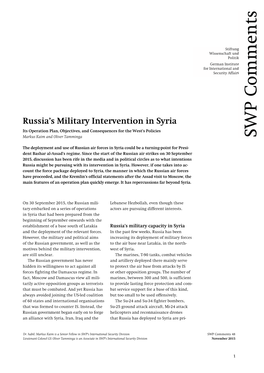 Russia's Military Intervention in Syria. Its Operation Plan, Objectives, And