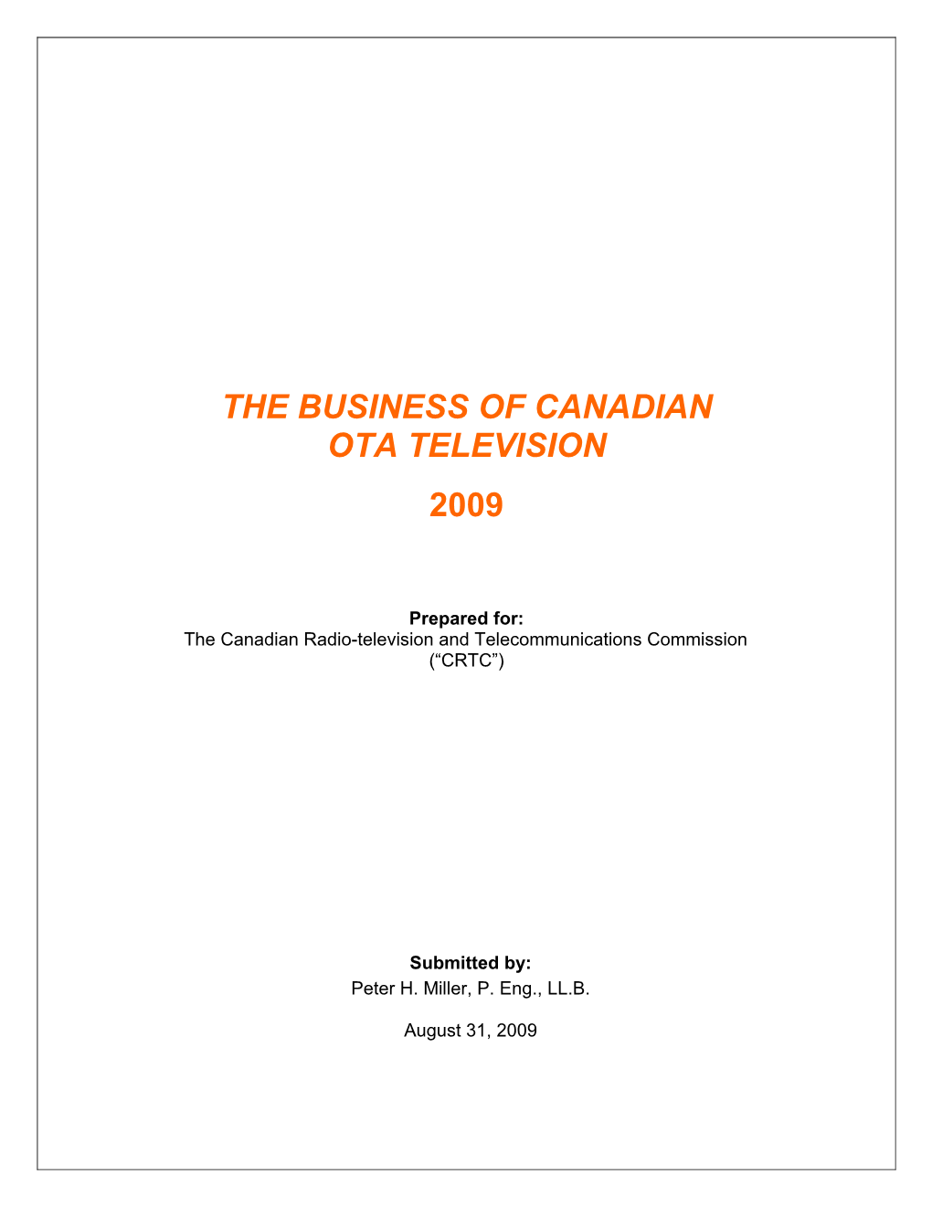 The Business of Canadian Ota Television 2009