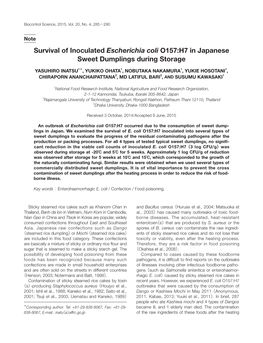 Survival of Inoculated Escherichia Coli O157:H7 in Japanese Sweet Dumplings During Storage