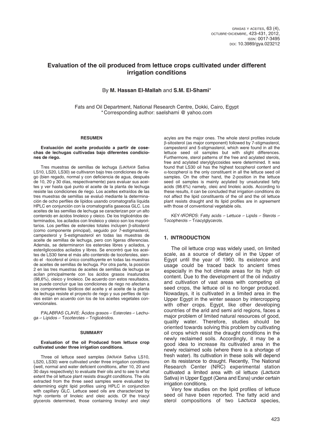 Evaluación Del Aceite Producido a Partir De