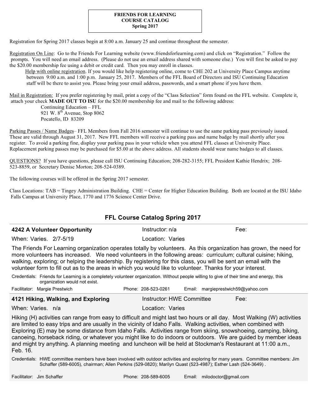 FFL Course Catalog Spring 2017