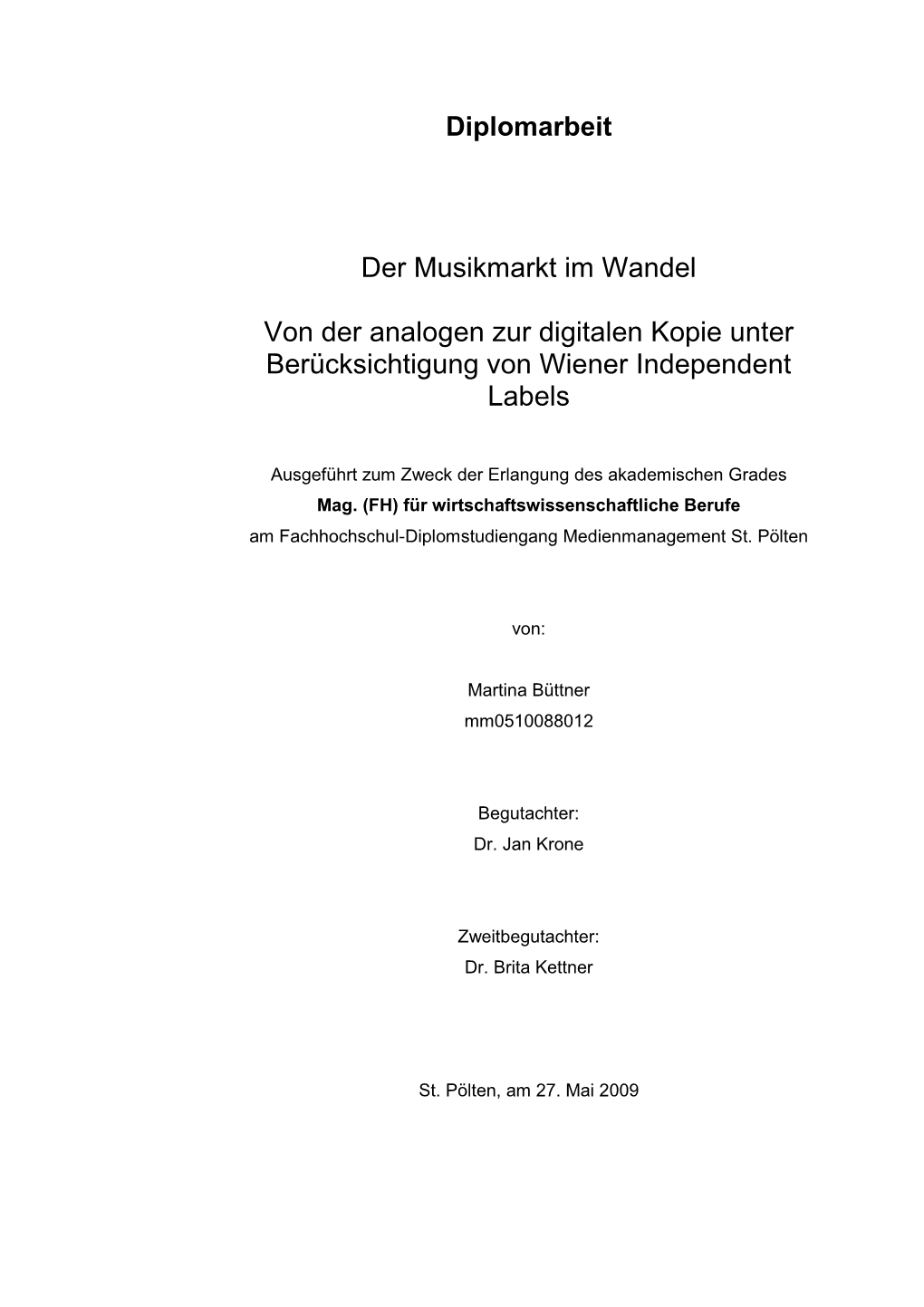 Büttner, Martina, 2009, Der Musikmarkt Im Wandel. Von Der