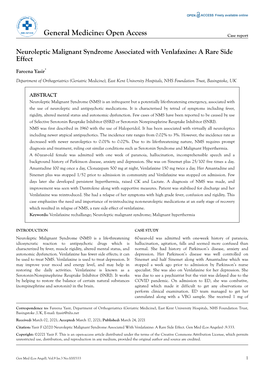 Neuroleptic Malignant Syndrome Associated with Venlafaxine: a Rare Side Effect