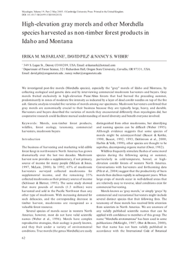 High-Elevation Gray Morels and Other Morchella Species Harvested As Non-Timber Forest Products in Idaho and Montana