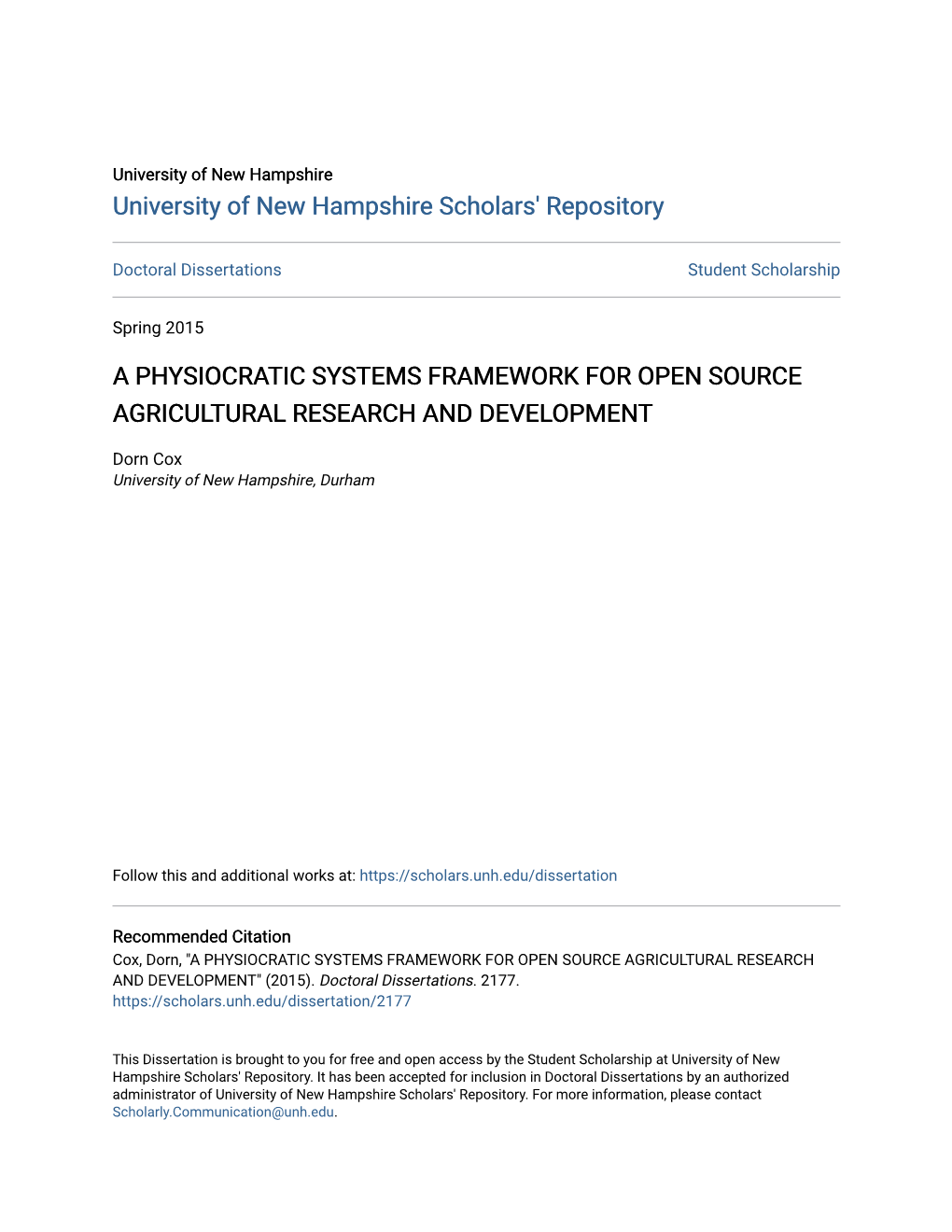 A Physiocratic Systems Framework for Open Source Agricultural Research and Development