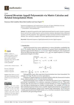 General Bivariate Appell Polynomials Via Matrix Calculus and Related Interpolation Hints