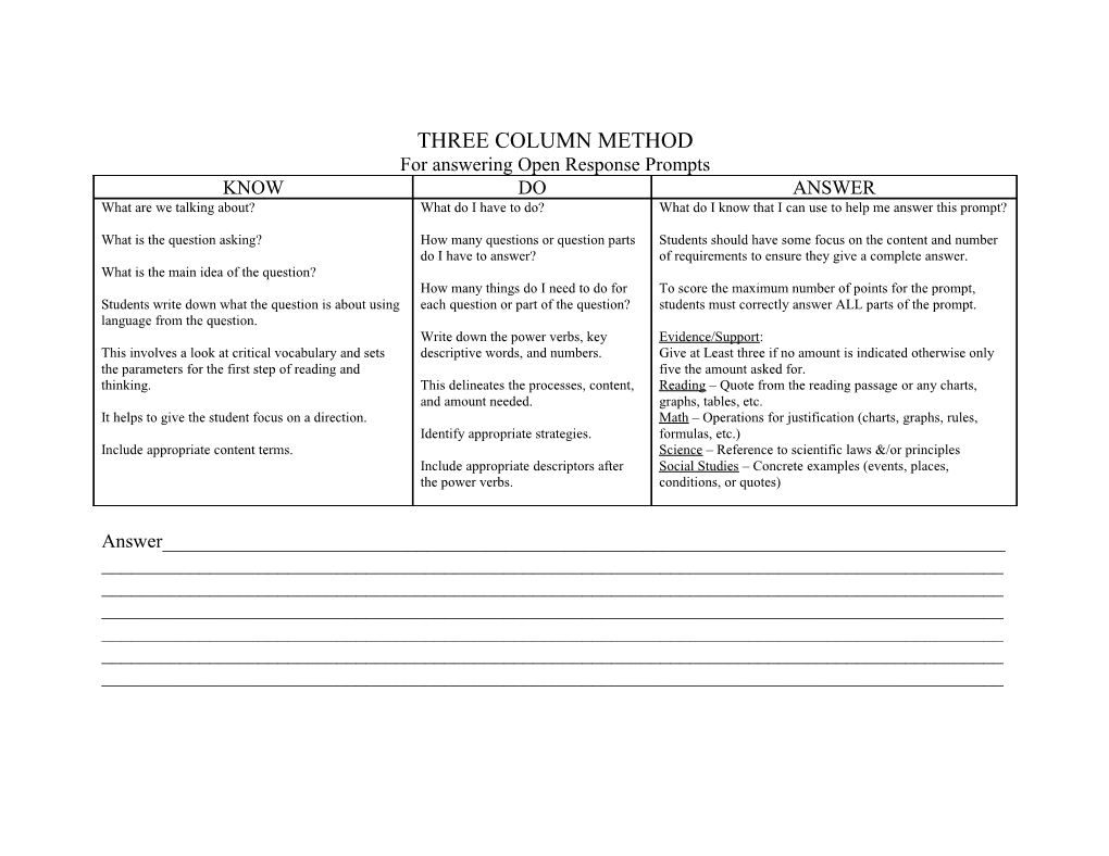 Three Column Method