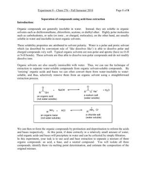 Experiment 9 – Chem 276 – Fall Semester 2010 Page 1 of 8