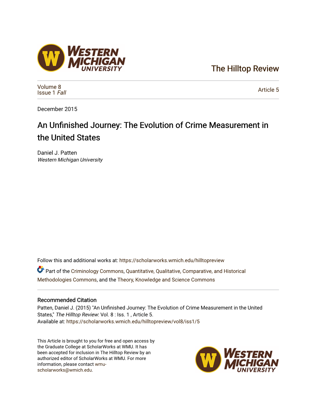 An Unfinished Journey: the Evolution of Crime Measurement in the United States