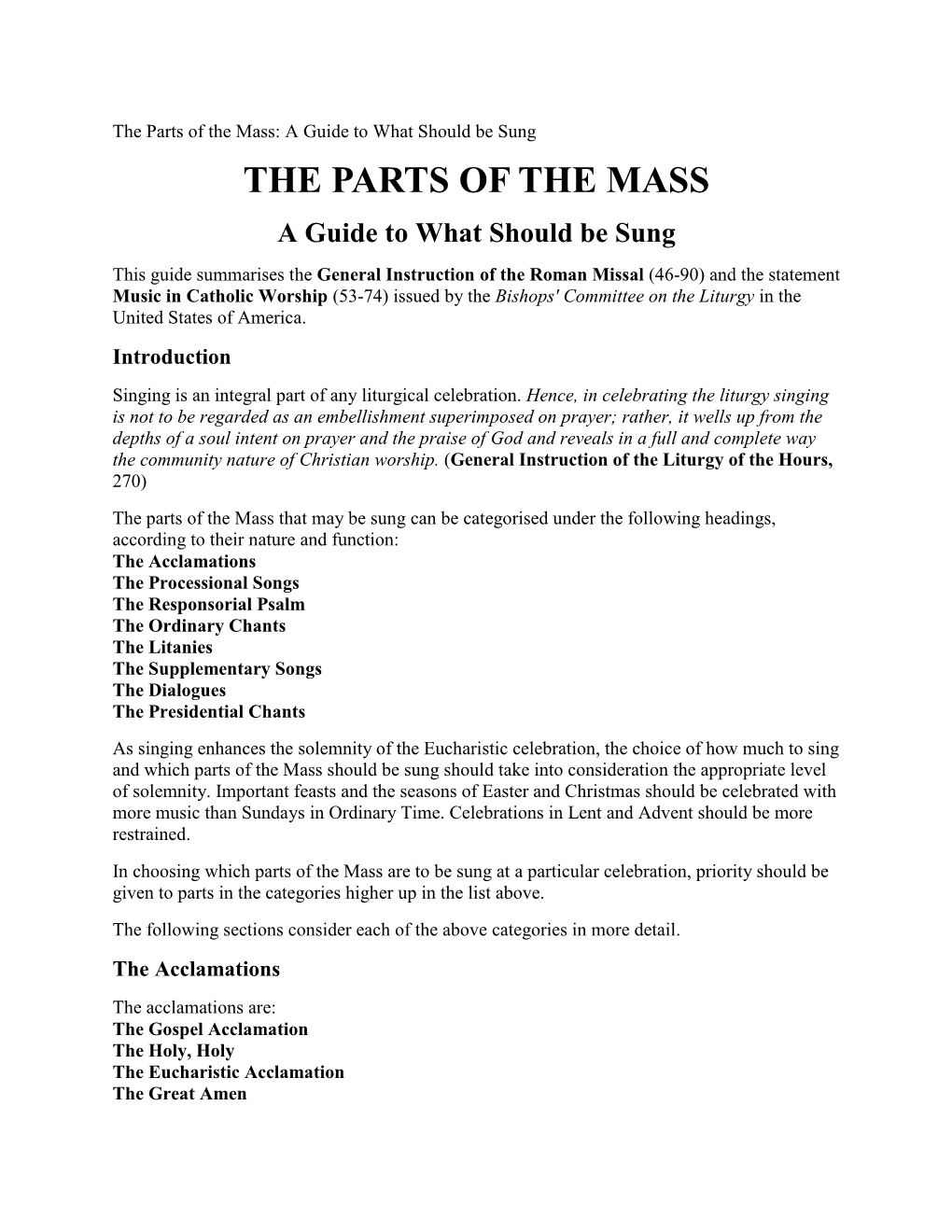 The Parts of the Mass: a Guide to What Should Be Sung
