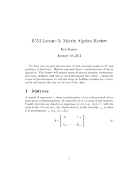 B553 Lecture 5: Matrix Algebra Review