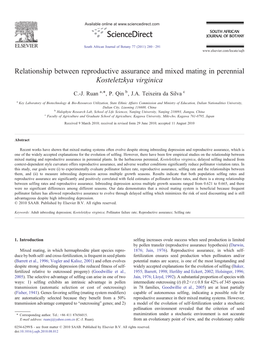 Relationship Between Reproductive Assurance and Mixed Mating in Perennial Kosteletzkya Virginica ⁎ C.-J