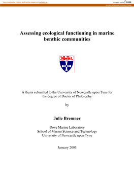 Assessing Ecological Functioning in Marine Benthic Communities