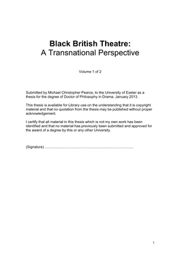 Black British Theatre: a Transnational Perspective