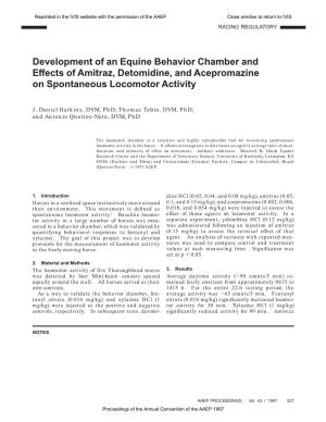 Development of an Equine Behavior Chamber and Effects of Amitraz, Detomidine, and Acepromazine on Spontaneous Locomotor Activity