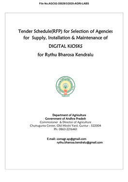 Tender Schedule(RFP) -.:: Agriculture Department Andhra Pradesh