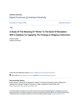 A Study of the Meaning of "Works" in the Book of Revelation with a Syllabus for Applying the Findings in Religious Instruction