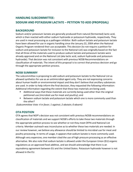 Sodium and Potassium Lactate – Petition to Add (Proposal)