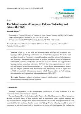 The Teleodynamics of Language, Culture, Technology and Science (LCT&S)