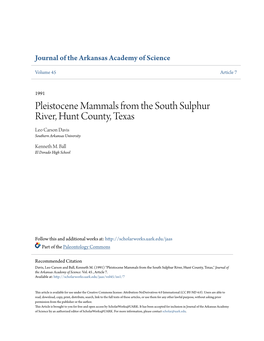 Pleistocene Mammals from the South Sulphur River, Hunt County, Texas Leo Carson Davis Southern Arkansas University