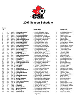 2007 Season Schedule