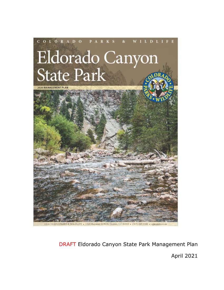 (FULL DRAFT) Eldorado Canyon State Park Management Plan