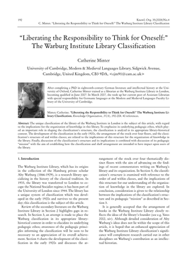 The Warburg Institute Library Classification