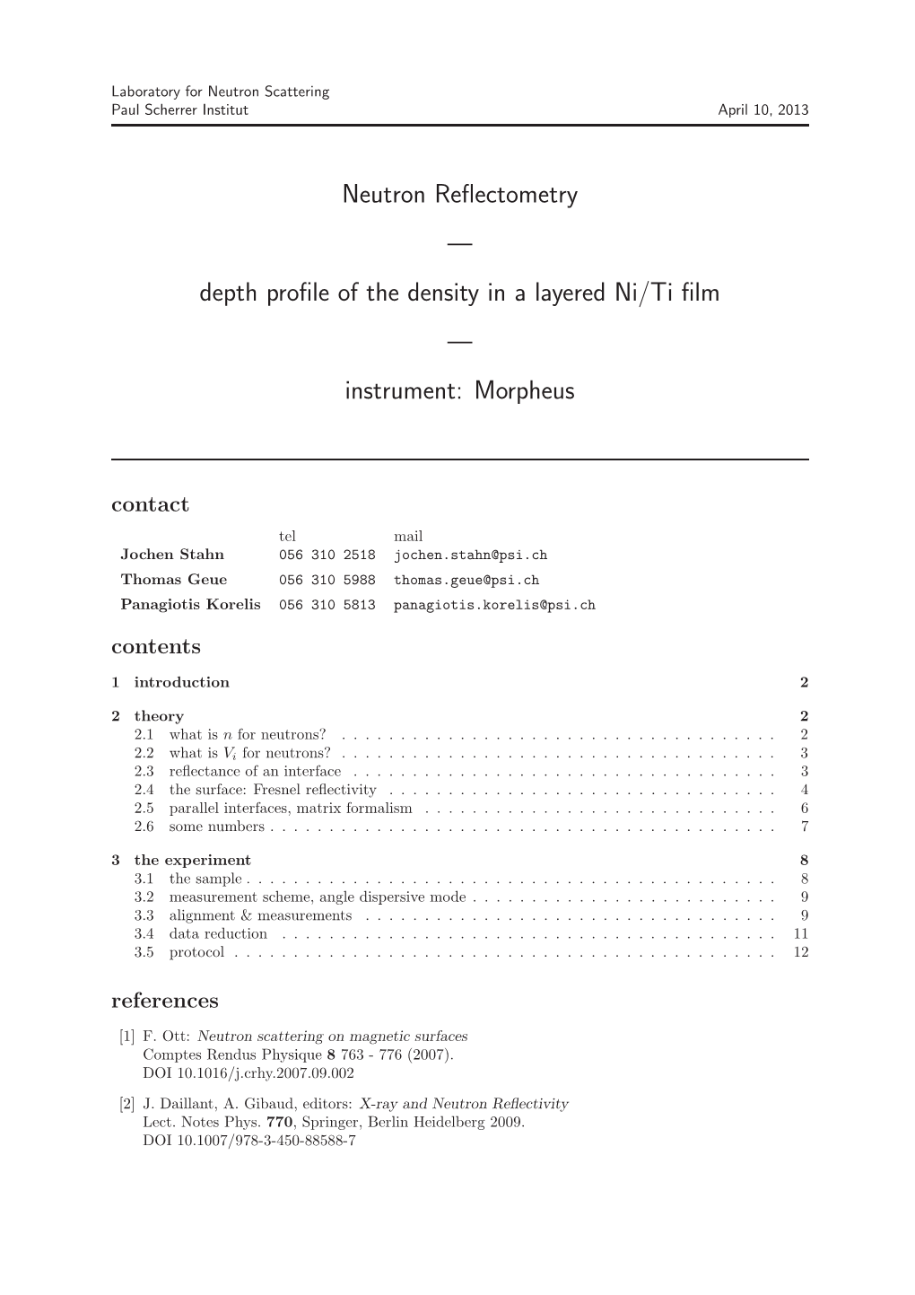 Neutron Reflectometry — Depth Profile of the Density in a Layered Ni/Ti Film — Instrument: Morpheus